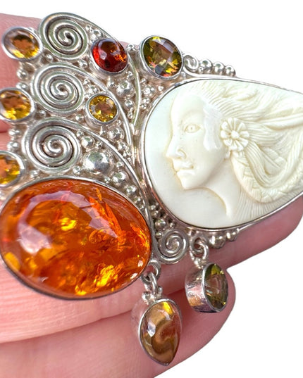 RARE  Sajen 925 Sterling silver brooch pendant Goddess