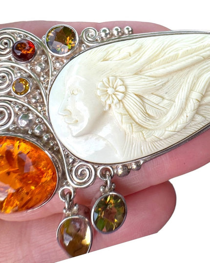 RARE  Sajen 925 Sterling silver brooch pendant Goddess