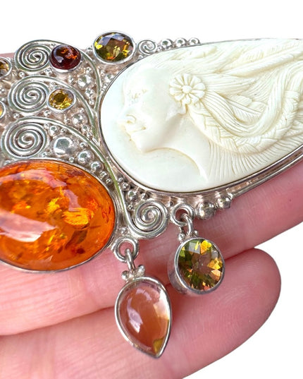RARE  Sajen 925 Sterling silver brooch pendant Goddess