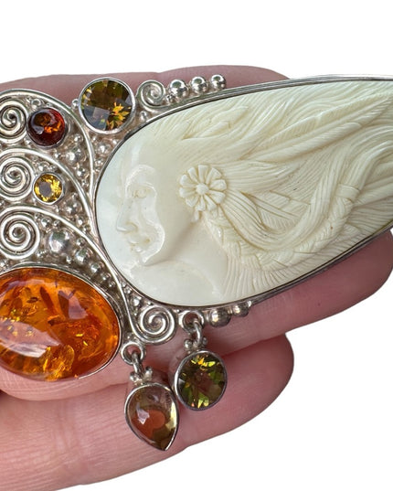 RARE  Sajen 925 Sterling silver brooch pendant Goddess