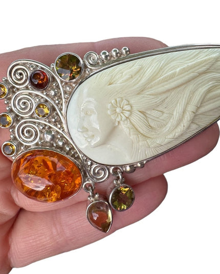 RARE  Sajen 925 Sterling silver brooch pendant Goddess