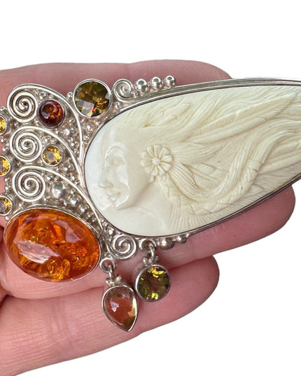 RARE  Sajen 925 Sterling silver brooch pendant Goddess