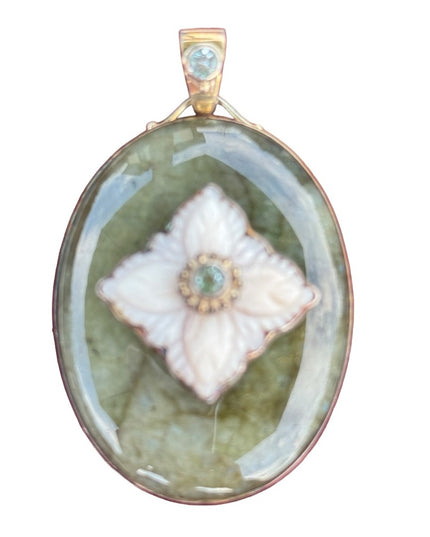 RARE  Sajen 925 Sterling silver pendant Labradoritw MOO Moonstone Bali Handmade