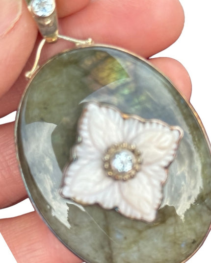 RARE  Sajen 925 Sterling silver pendant Labradoritw MOO Moonstone Bali Handmade