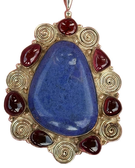 RARE  Sajen 925 Sterling silver pendant Celtic swirl garnet & lapis stones