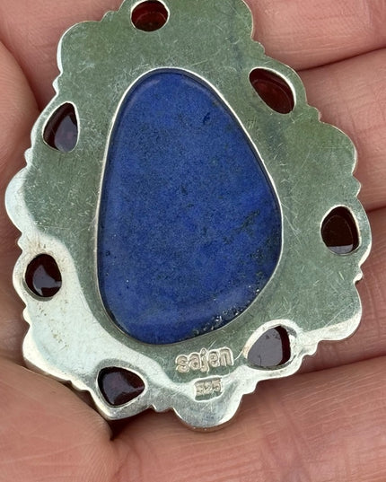 RARE  Sajen 925 Sterling silver pendant Celtic swirl garnet & lapis stones
