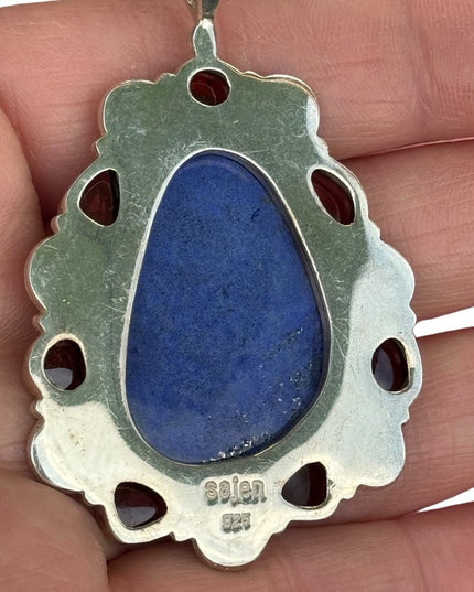 RARE  Sajen 925 Sterling silver pendant Celtic swirl garnet & lapis stones