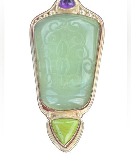 RARE  Sajen 925 Sterling silver brooch pendant Handmade Jadeite amethyst
