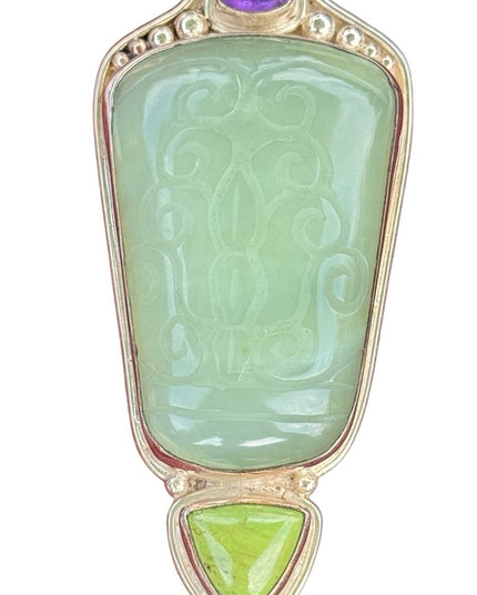 RARE  Sajen 925 Sterling silver brooch pendant Handmade Jadeite amethyst