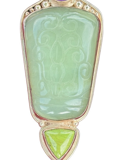 RARE  Sajen 925 Sterling silver brooch pendant Handmade Jadeite amethyst