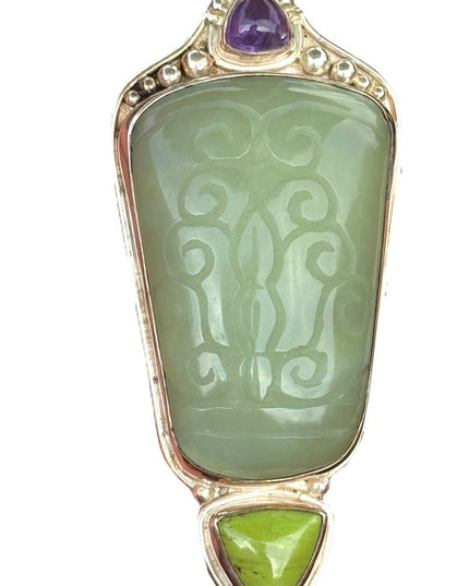 RARE  Sajen 925 Sterling silver brooch pendant Handmade Jadeite amethyst