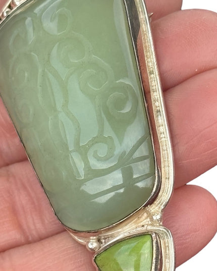 RARE  Sajen 925 Sterling silver brooch pendant Handmade Jadeite amethyst