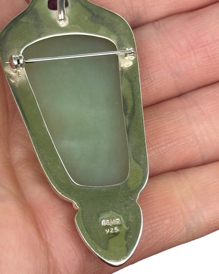RARE  Sajen 925 Sterling silver brooch pendant Handmade Jadeite amethyst