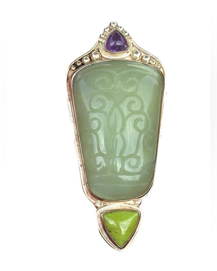 RARE  Sajen 925 Sterling silver brooch pendant Handmade Jadeite amethyst