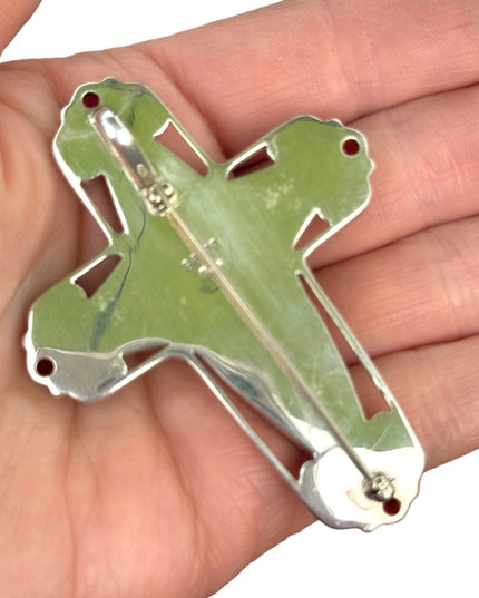 RARE  Sajen 925 Sterling silver brooch pendant Jasper Garnet Cross ornate Bali