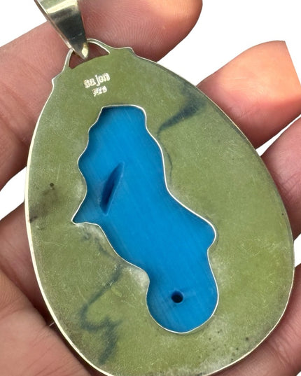 RARE  Sajen 925 Sterling silver  pendant Seahorse Abalone handmade Bali