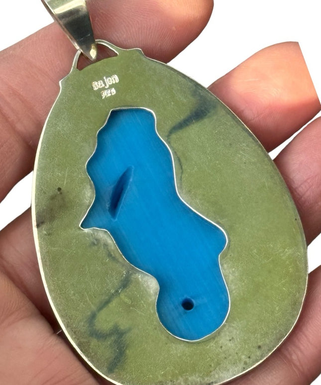 RARE  Sajen 925 Sterling silver  pendant Seahorse Abalone handmade Bali