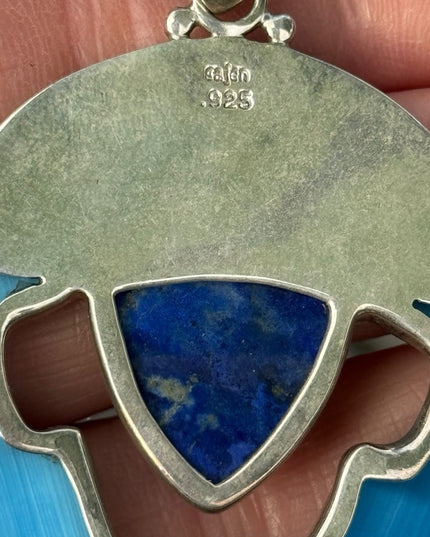 RARE  Sajen 925 Sterling dolphins brooch pendant turquoise lapis fire opal Inlay