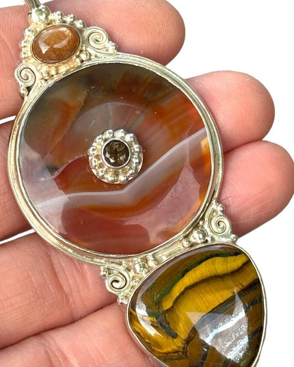 RARE  Sajen 925 Sterling silver  pendant Tiger eye jasper  statement pendant