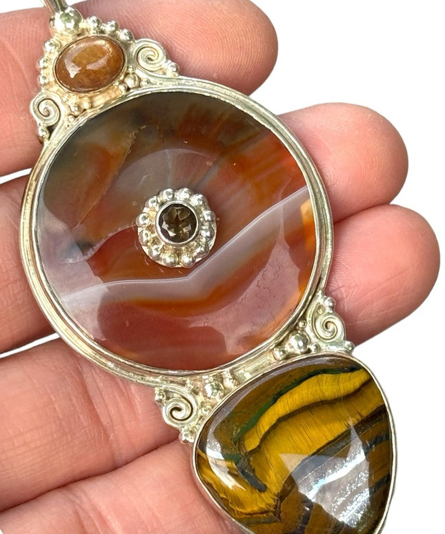 RARE  Sajen 925 Sterling silver  pendant Tiger eye jasper  statement pendant