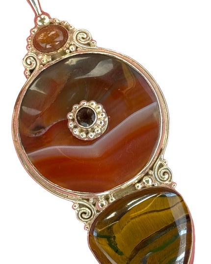 RARE  Sajen 925 Sterling silver  pendant Tiger eye jasper  statement pendant