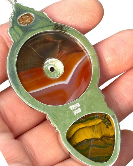 RARE  Sajen 925 Sterling silver  pendant Tiger eye jasper  statement pendant