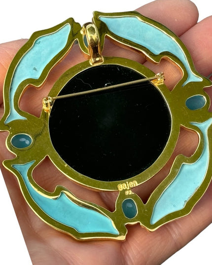 RARE  Sajen 925 Sterling silver brooch pendant Large turquoise abalone dolphin