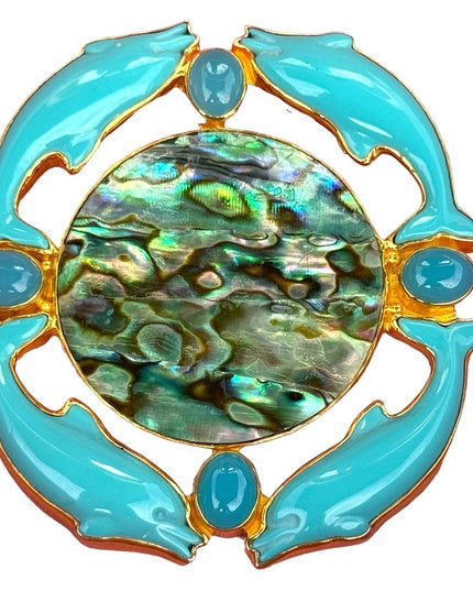 RARE  Sajen 925 Sterling silver brooch pendant Large turquoise abalone dolphin