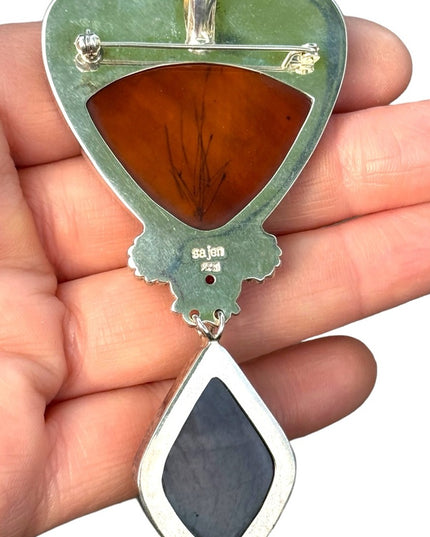 RARE  Sajen 925 Sterling silver brooch pendant Handmade im Bali Garnet