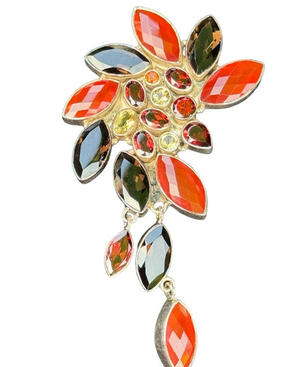 RARE  Sajen 925 Sterling silver brooch pendant Quartz citrine garnet carnelian