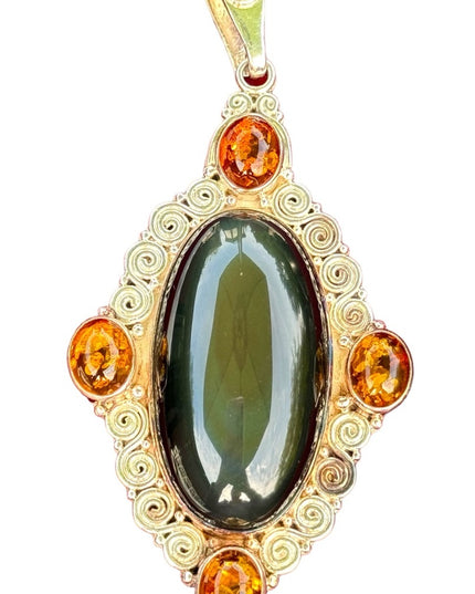RARE  Sajen 925 Sterling silver brooch pendant Labradoritw amber Bali Handmade