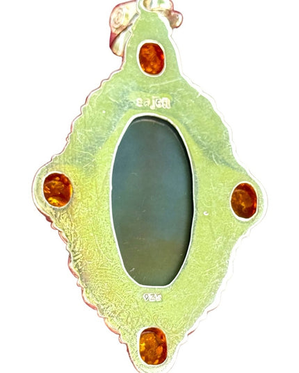 RARE  Sajen 925 Sterling silver brooch pendant Labradoritw amber Bali Handmade