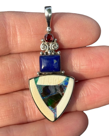 RARE  Sajen 925 Sterling silver pendant Opalminlay lapis geometric pendant