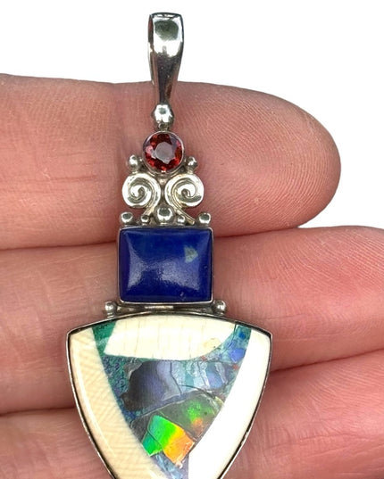 RARE  Sajen 925 Sterling silver pendant Opalminlay lapis geometric pendant