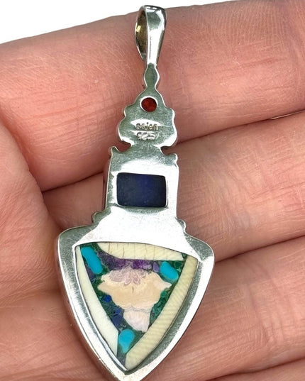RARE  Sajen 925 Sterling silver pendant Opalminlay lapis geometric pendant