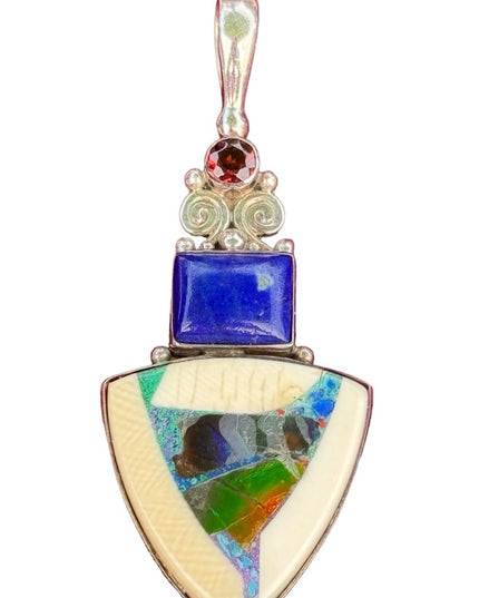 RARE  Sajen 925 Sterling silver pendant Opalminlay lapis geometric pendant