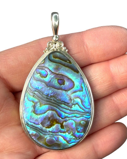 RARE  Sajen 925 Sterling silver pendant stunning blue abalone ahell Bali lg