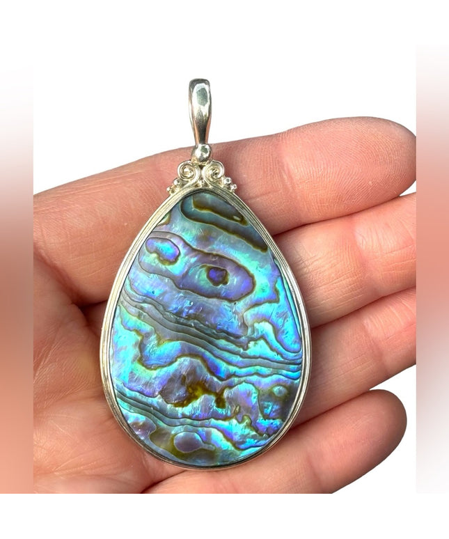 RARE  Sajen 925 Sterling silver pendant stunning blue abalone ahell Bali lg