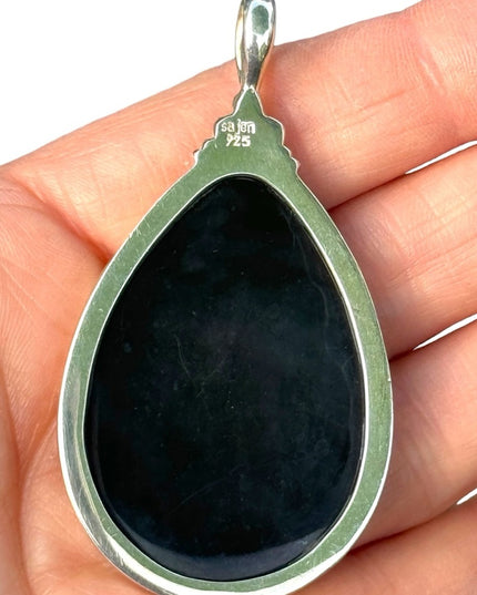 RARE  Sajen 925 Sterling silver pendant stunning blue abalone ahell Bali lg