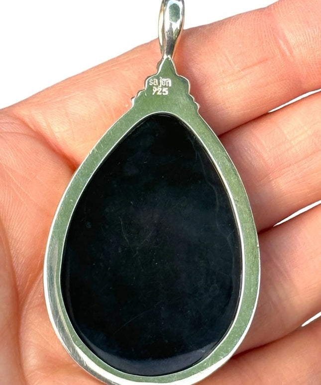 RARE  Sajen 925 Sterling silver pendant stunning blue abalone ahell Bali lg
