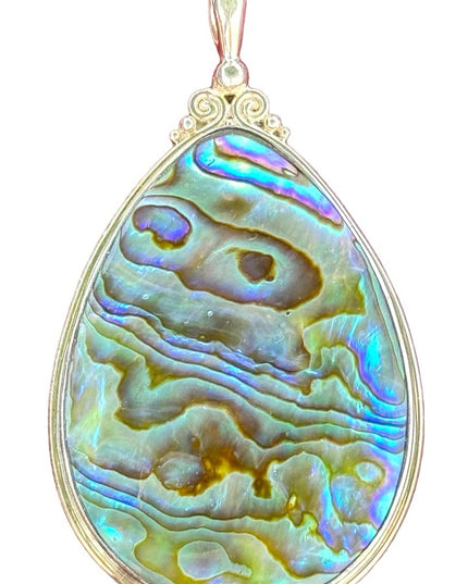 RARE  Sajen 925 Sterling silver pendant stunning blue abalone ahell Bali lg