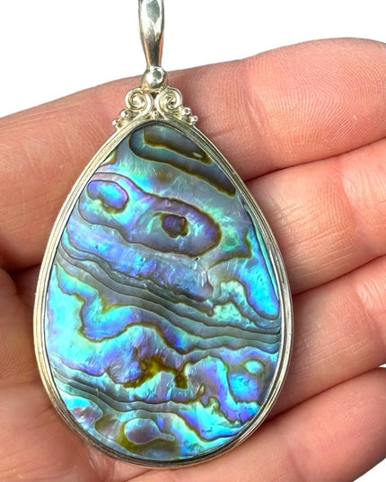 RARE  Sajen 925 Sterling silver pendant stunning blue abalone ahell Bali lg