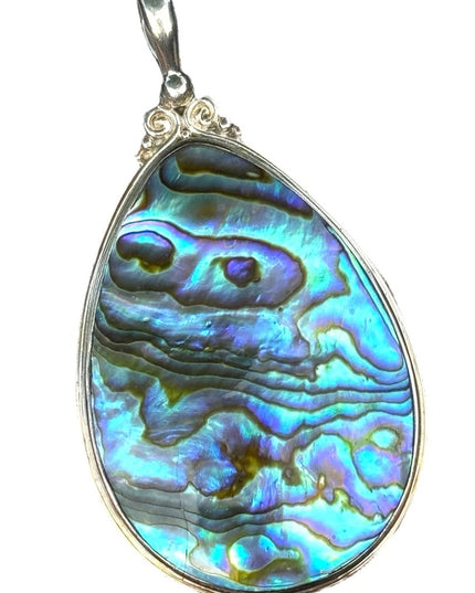 RARE  Sajen 925 Sterling silver pendant stunning blue abalone ahell Bali lg