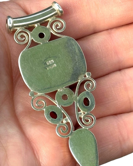 RARE  Sajen 925 Sterling silver pendant Mud bead garnets amethyst Bali Handmade