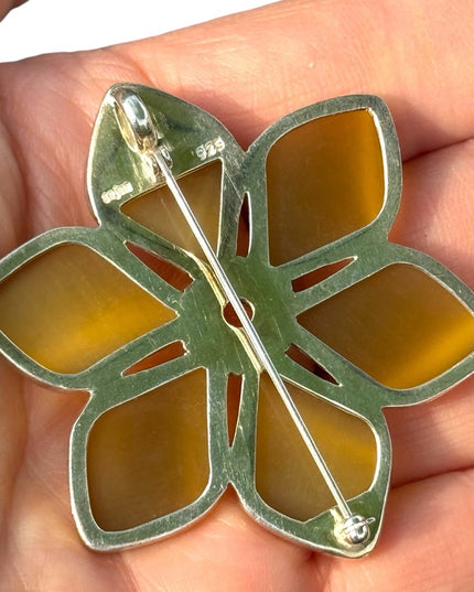 RARE  Sajen 925 Sterling silver brooch  flower Gemstone