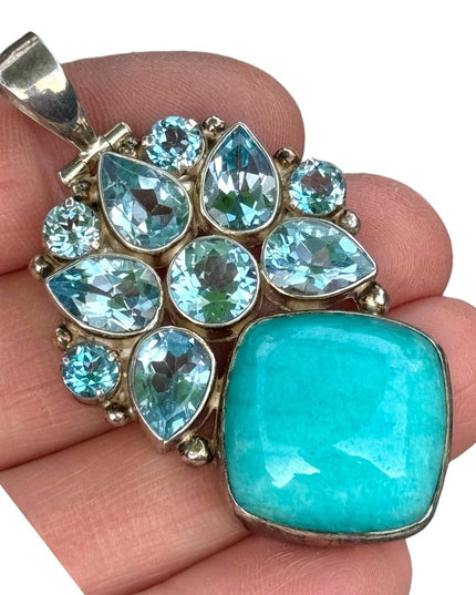Stunning heavy 925 Sterling silver gemstone pendant Nepal Topaz Handmade