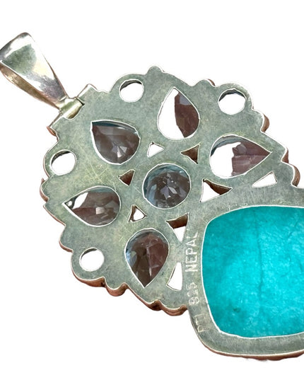 Stunning heavy 925 Sterling silver gemstone pendant Nepal Topaz Handmade
