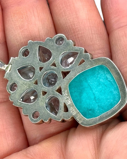 Stunning heavy 925 Sterling silver gemstone pendant Nepal Topaz Handmade