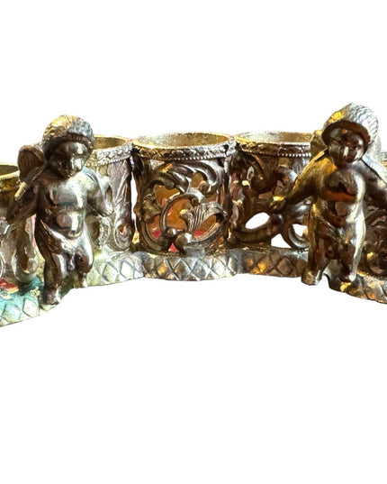 Vintage 1950s Hollywood regency Gold cherub lipstick holder solid brass