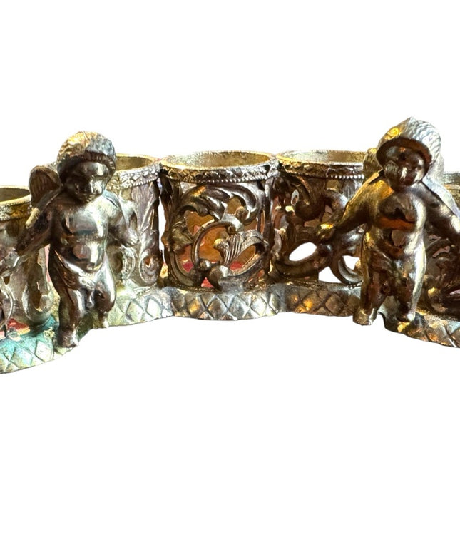 Vintage 1950s Hollywood regency Gold cherub lipstick holder solid brass